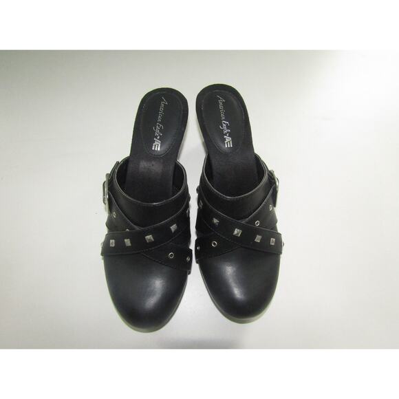 American Eagle Size 10 Black Studded Buckle Clog Mules Chunky Heel Shoes Grunge - Picture 1 of 7